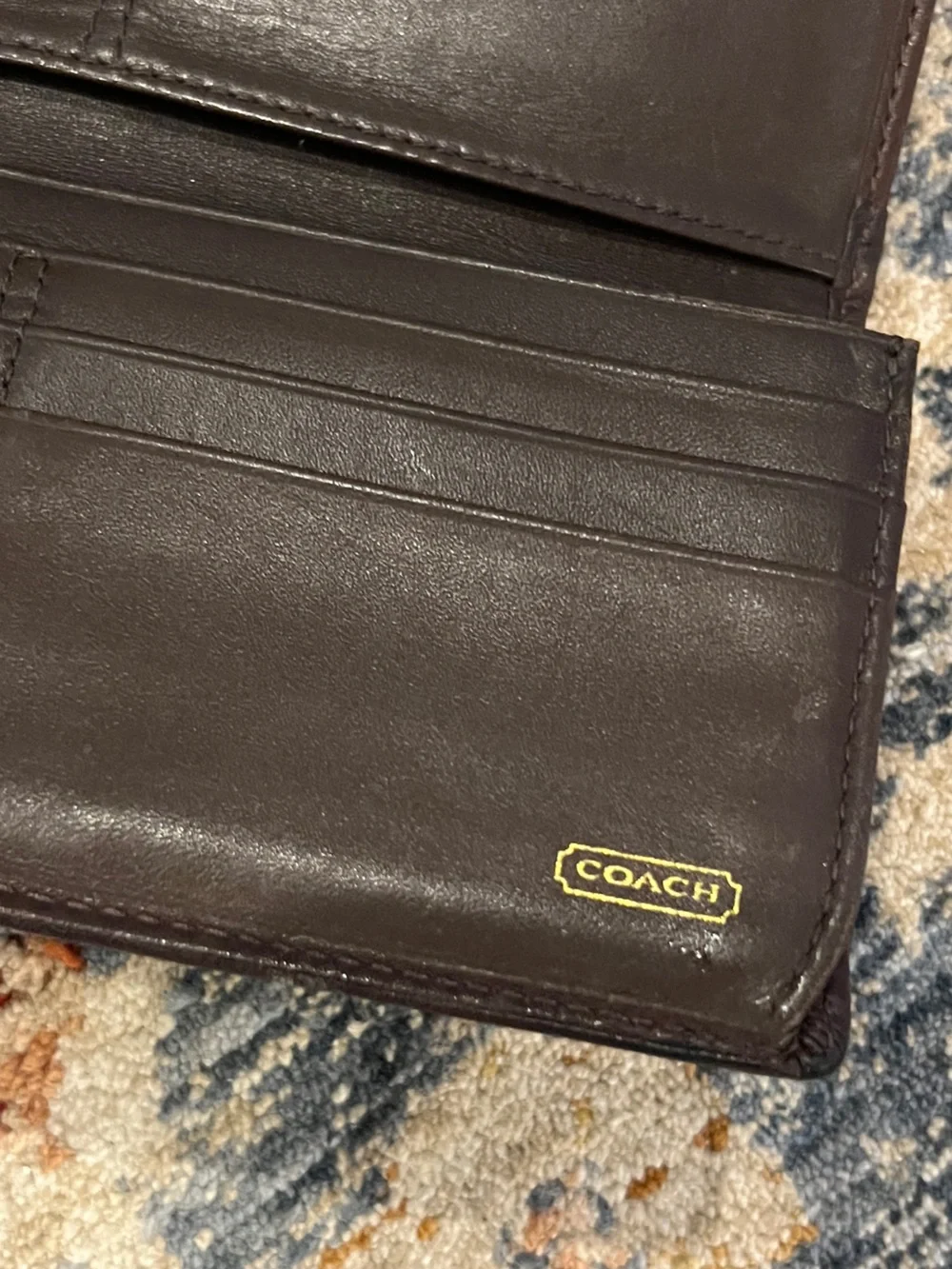 Coach Brown Leather and Signature Canvas Wallet with Gold-Tone Snap